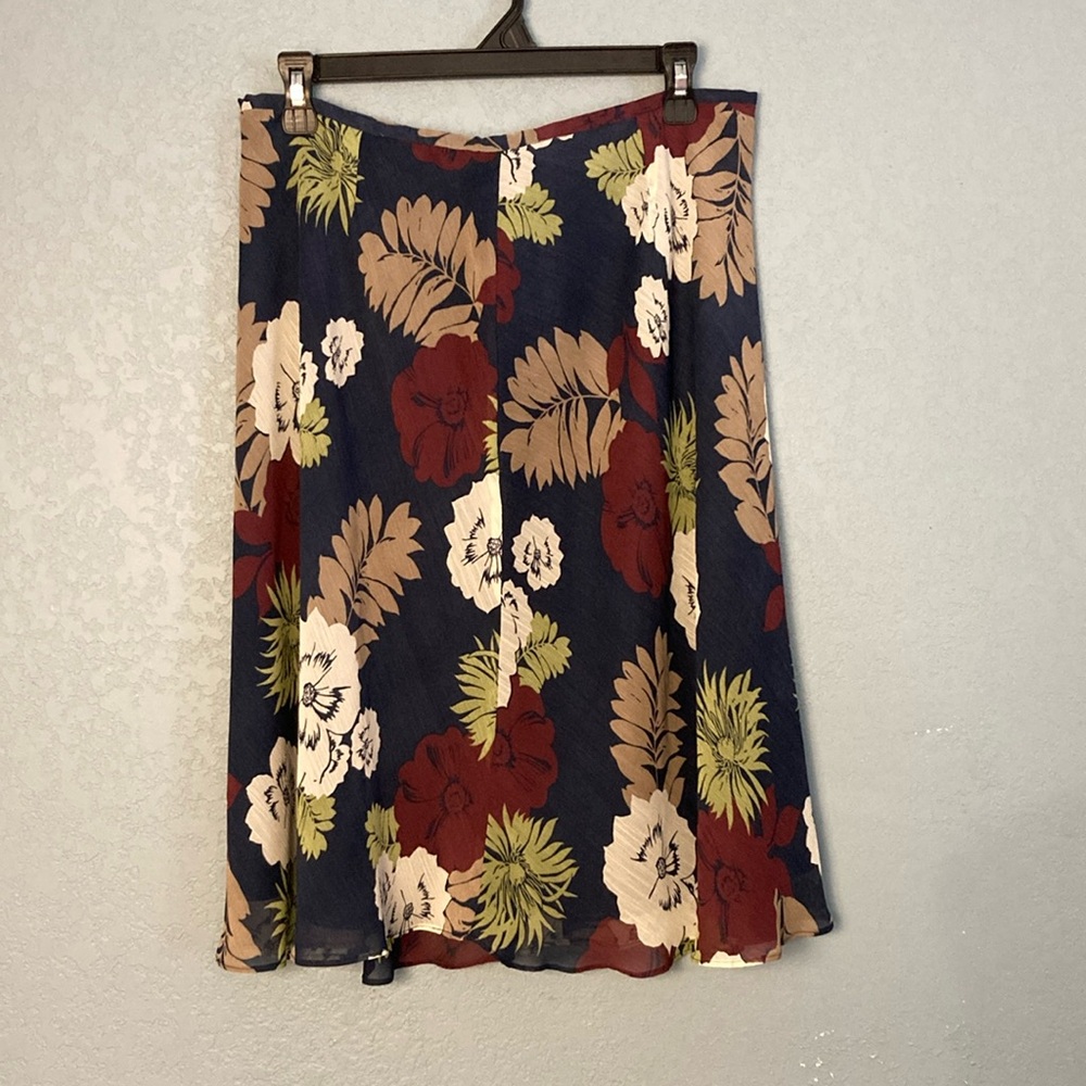 Pendleton Petite Flowy Floral Lined Skirt ~ Size 12 ~ Navy, Red, Cream, Green